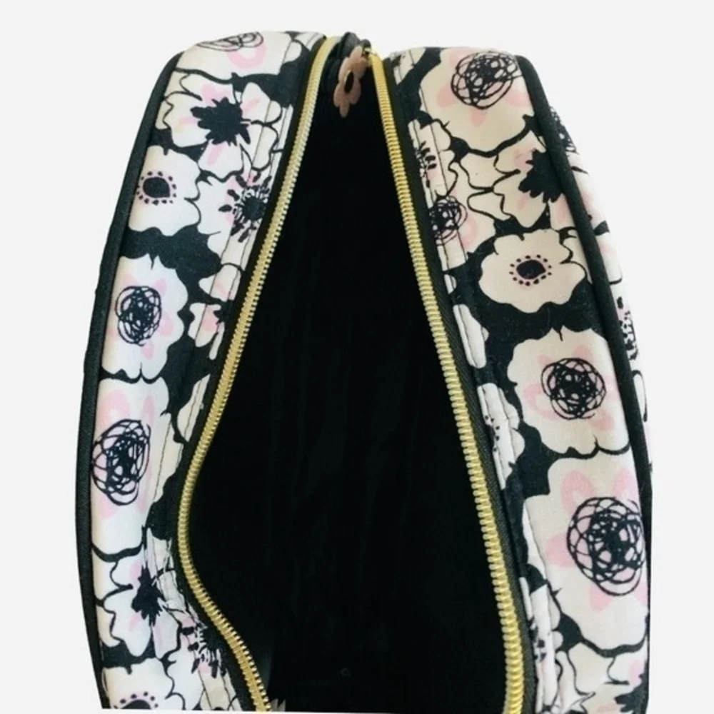 Ellen Tracy Floral Makeup Bag Black White Pink Cosmetic Organizer Travel Case